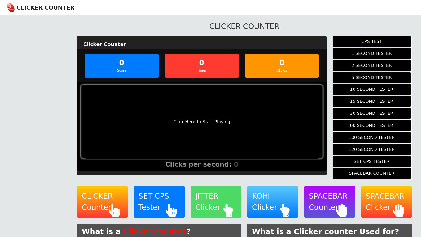 ClickerCounter.org Landing page