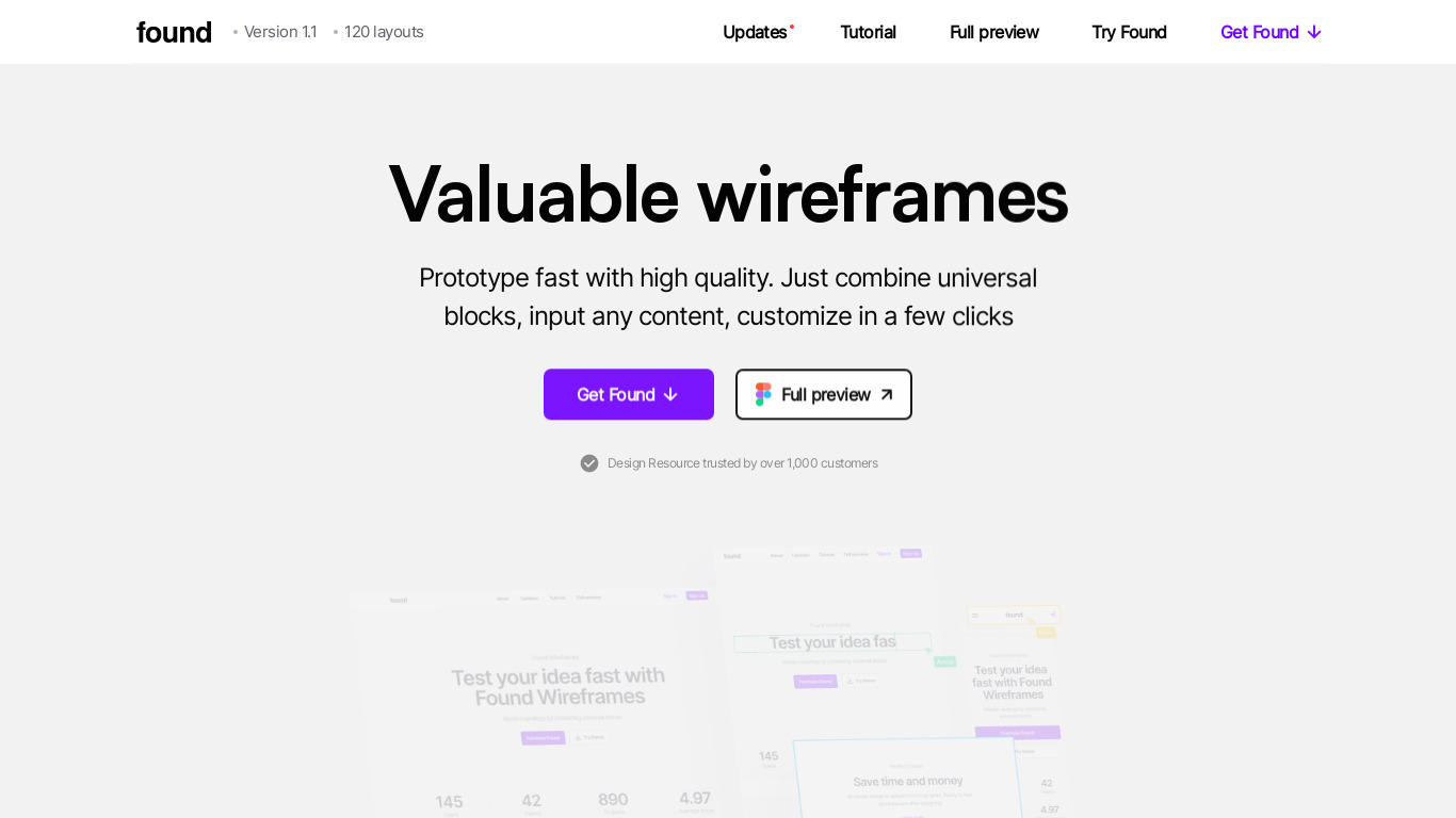 Found Wireframes Landing page