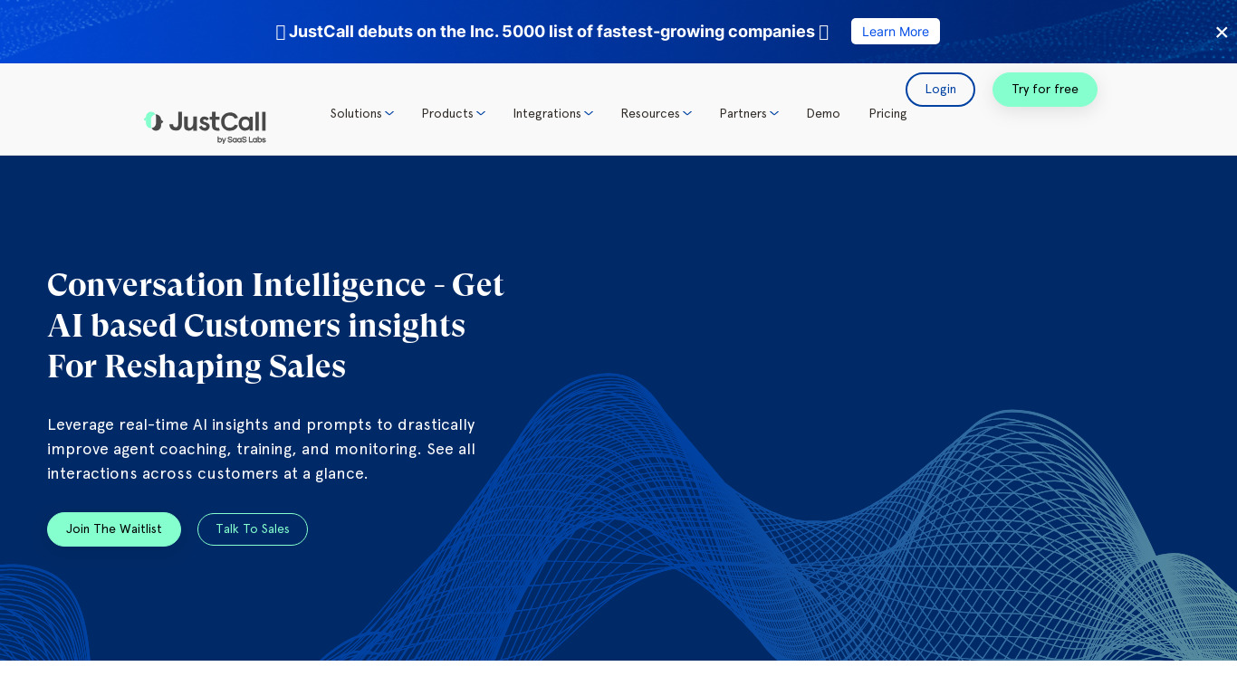 JustCall IQ for sales Landing page