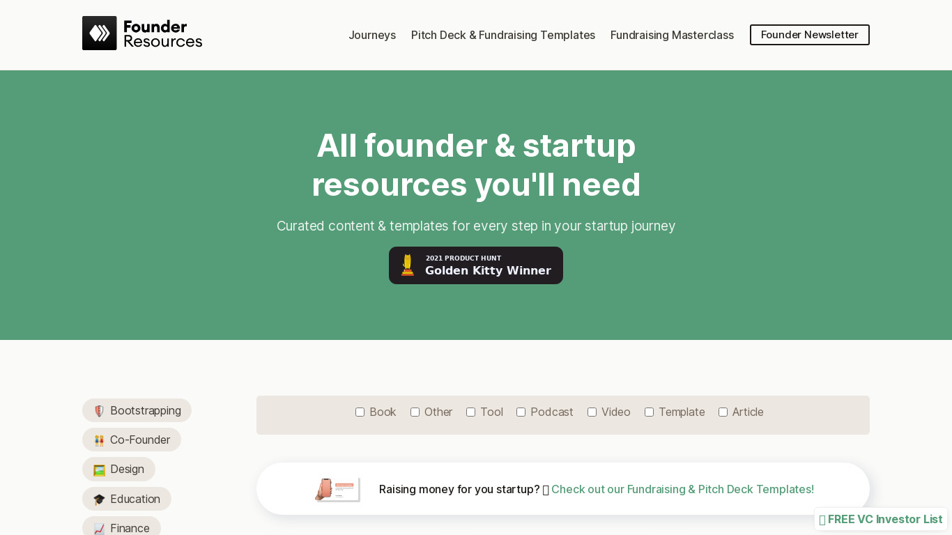 Founder Resources Landing page