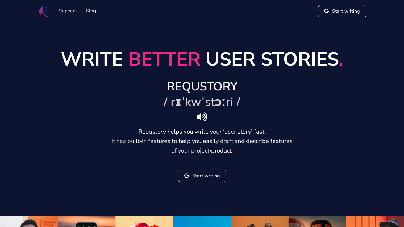 Requstory Landing page
