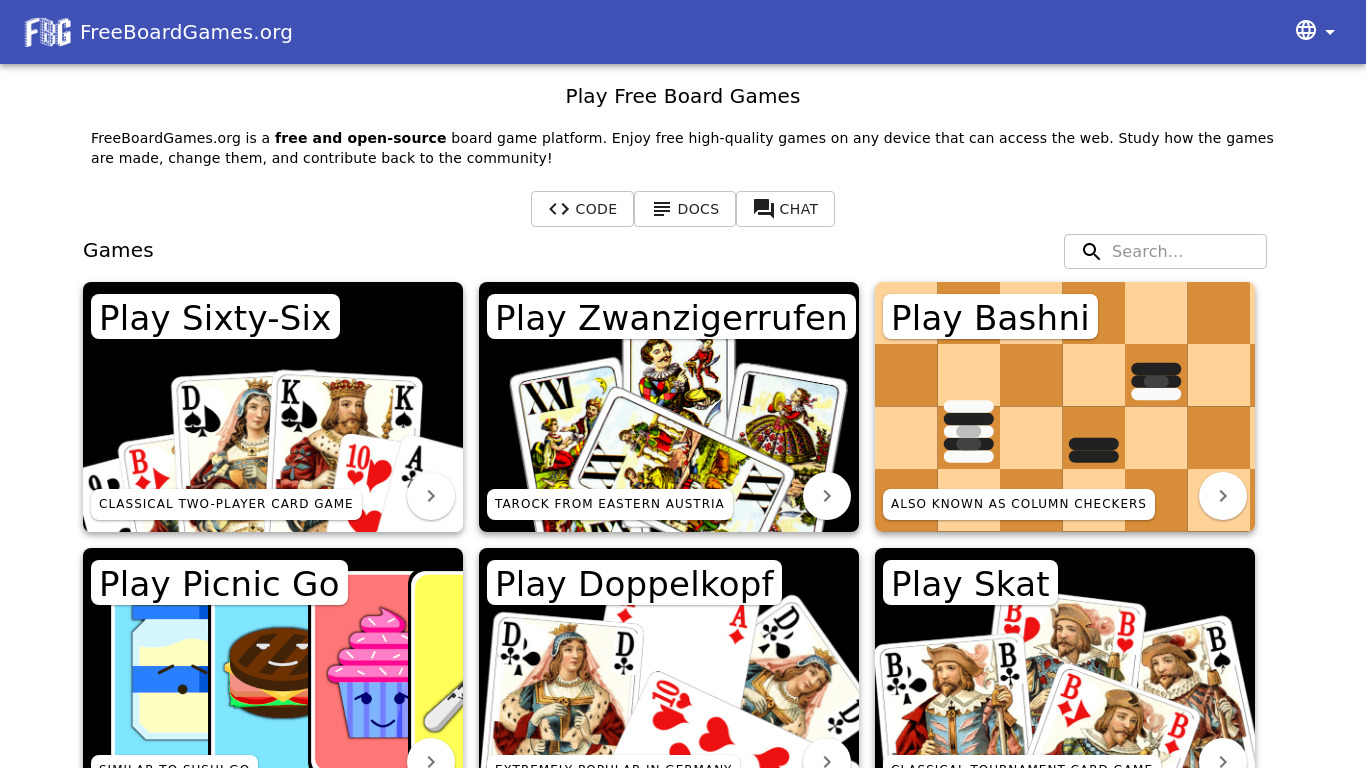 FreeBoardGames.org Landing page