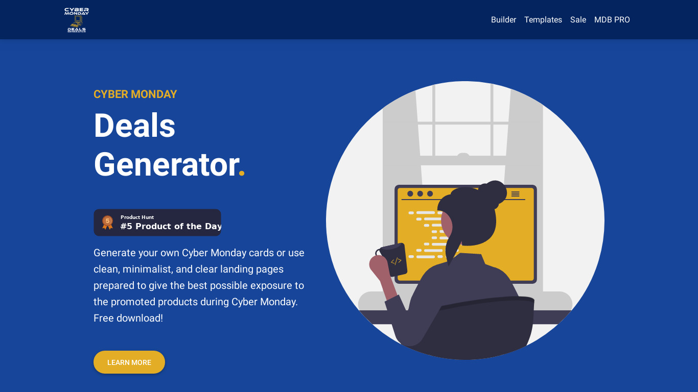 Cyber Monday Deals Generator Landing page