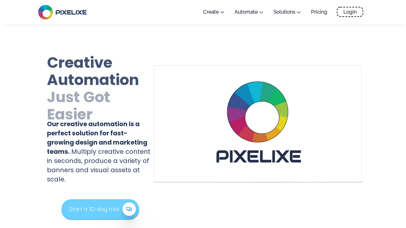 Pixelixe Creative Automation Landing page