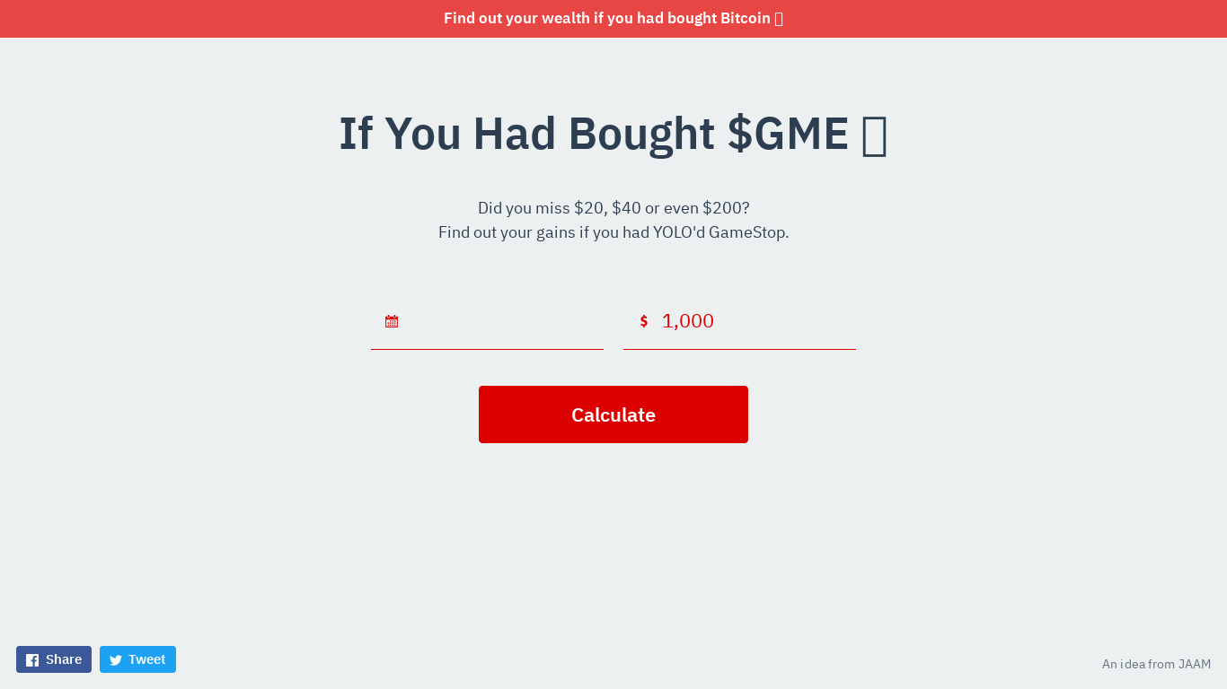 If You Had Bought $GME Landing page