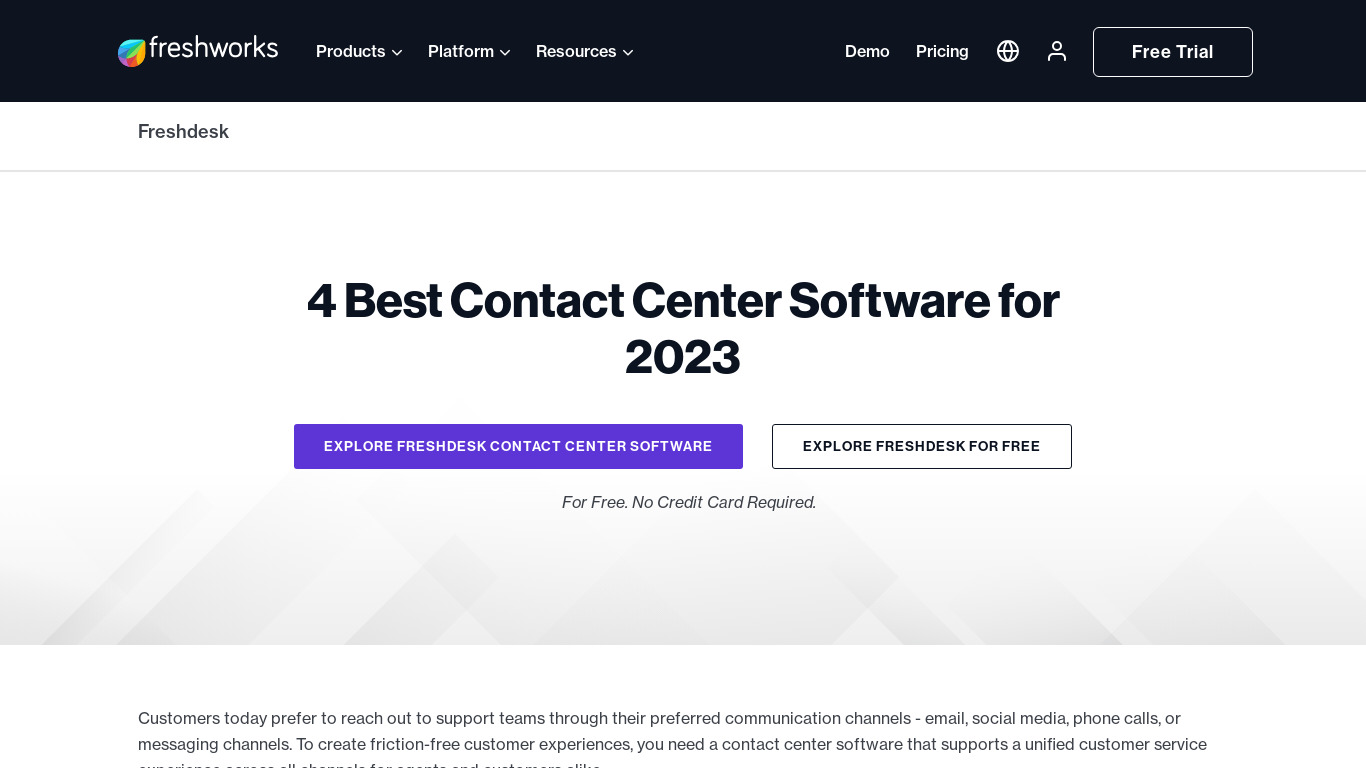 Freshdesk Contact Center Landing page