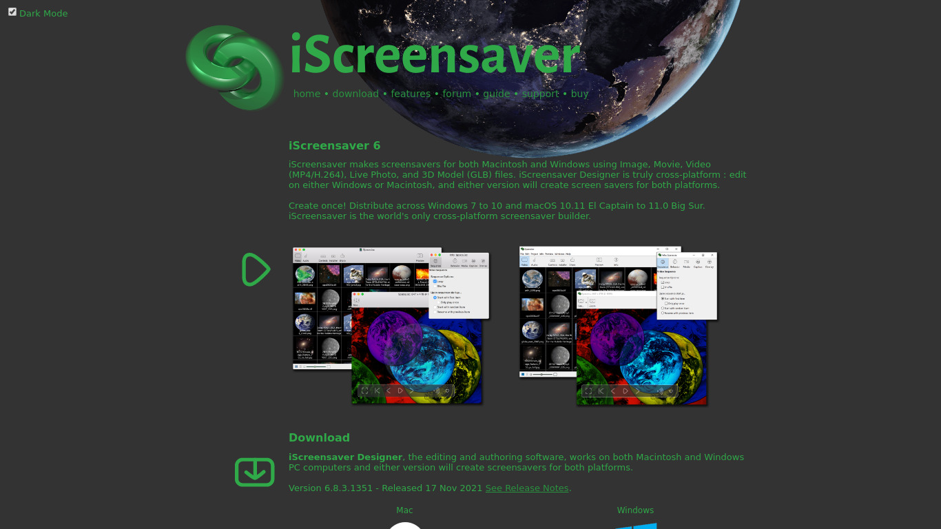 iScreensaver Landing page