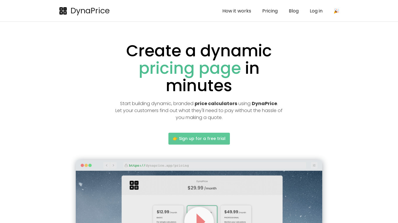 DynaPrice.app Landing page