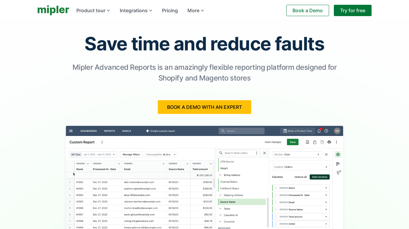 Advanced Reports for Shopify Landing page