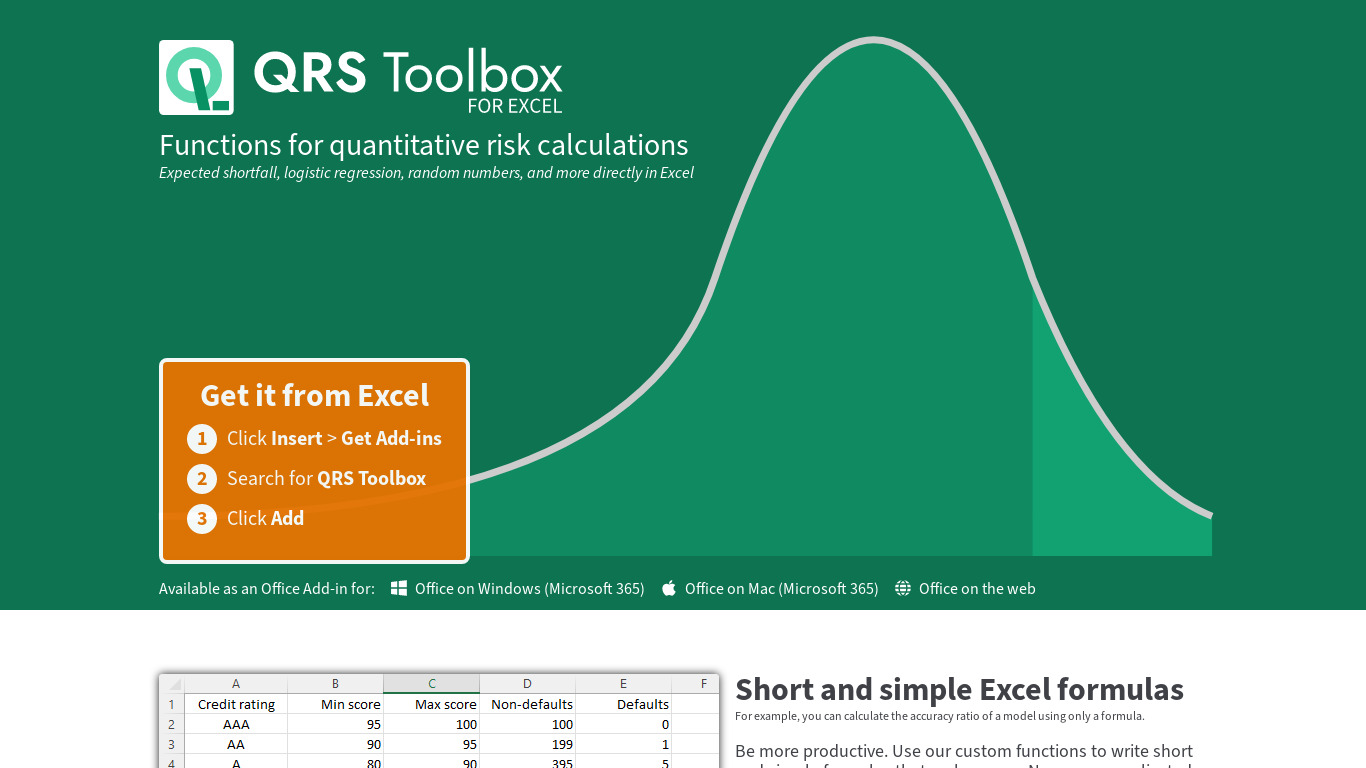 QRS Toolbox for Excel Landing page