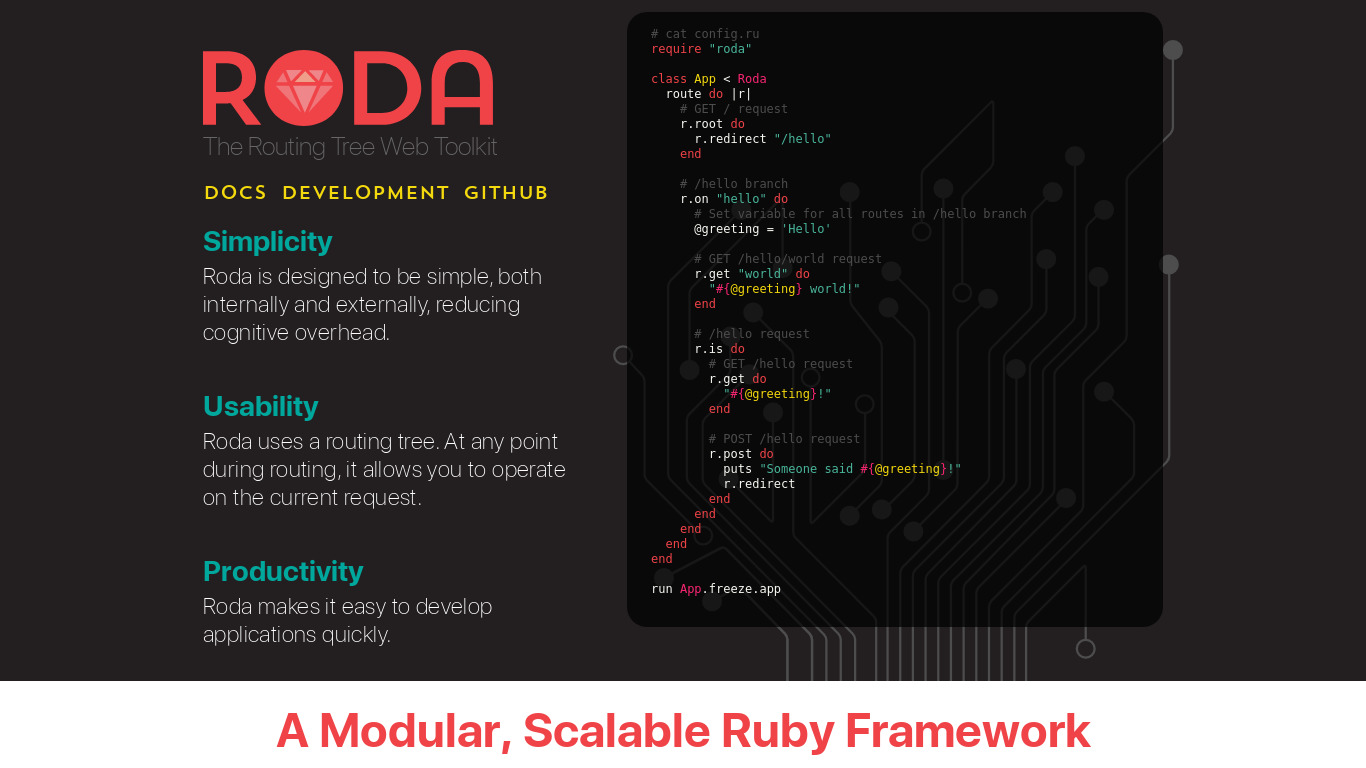 Roda Framework Landing page