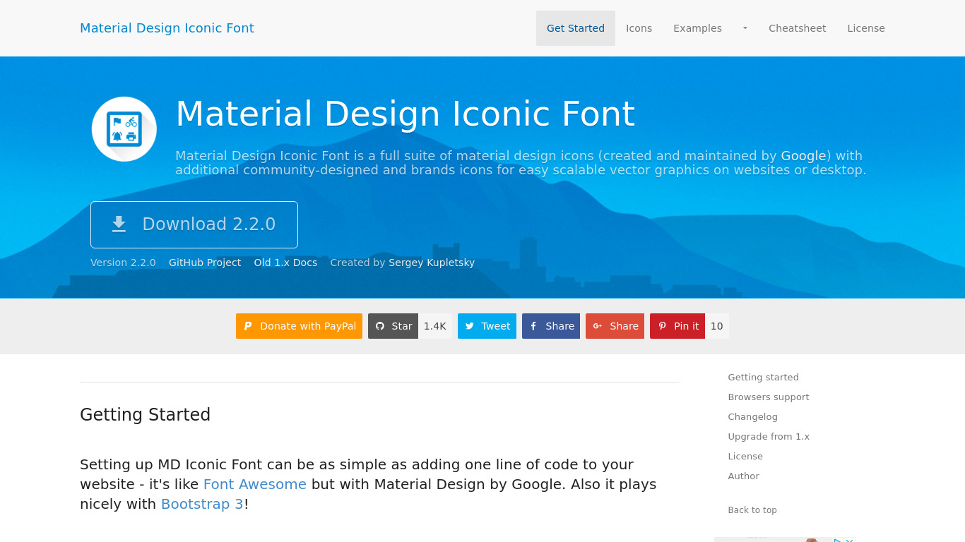 Material Design Iconic Font Landing page