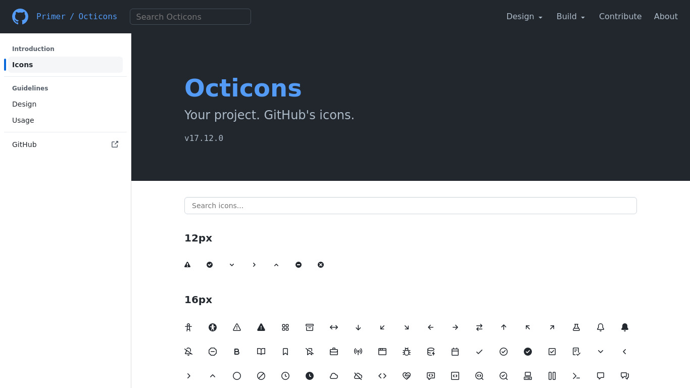 Octicons Landing page