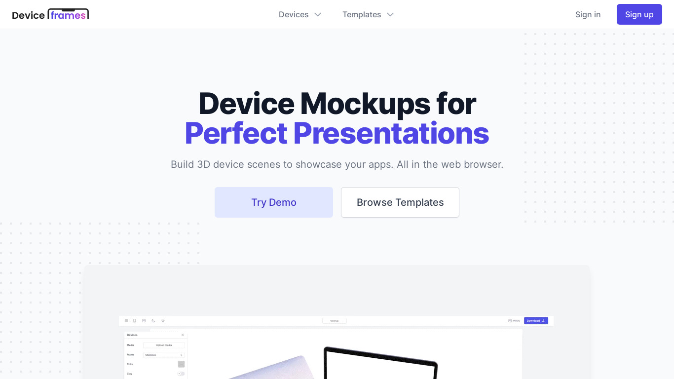Device Frames Landing page