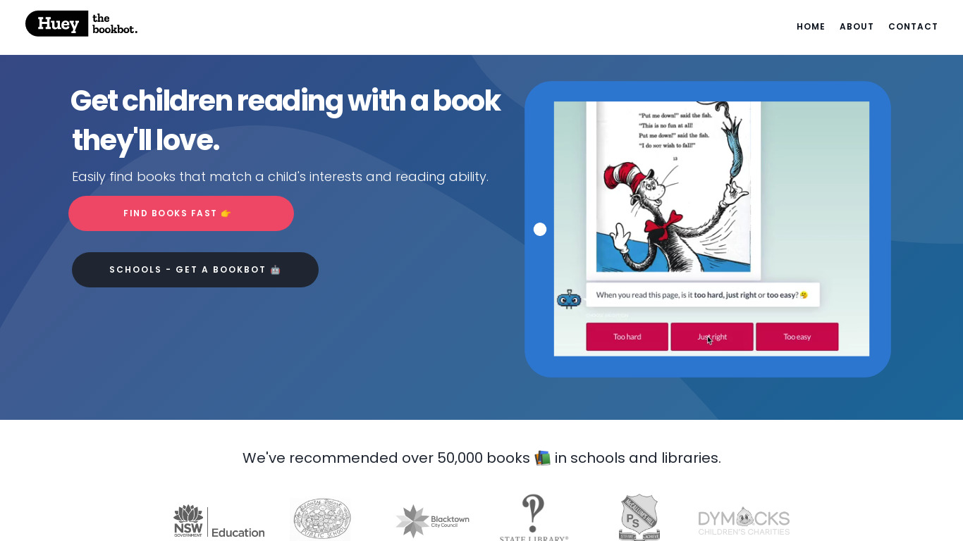 Huey the Bookbot Landing page