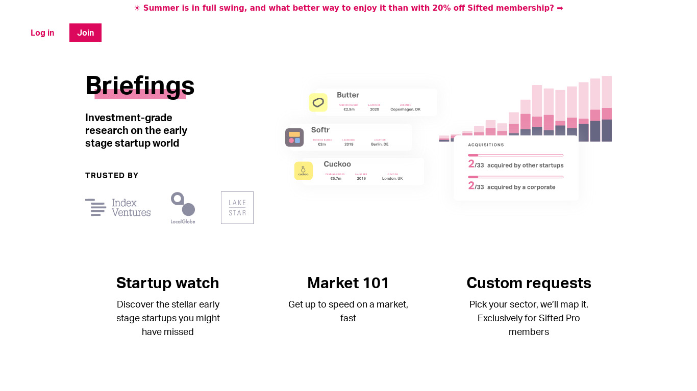 Pro Briefings by Sifted Landing page