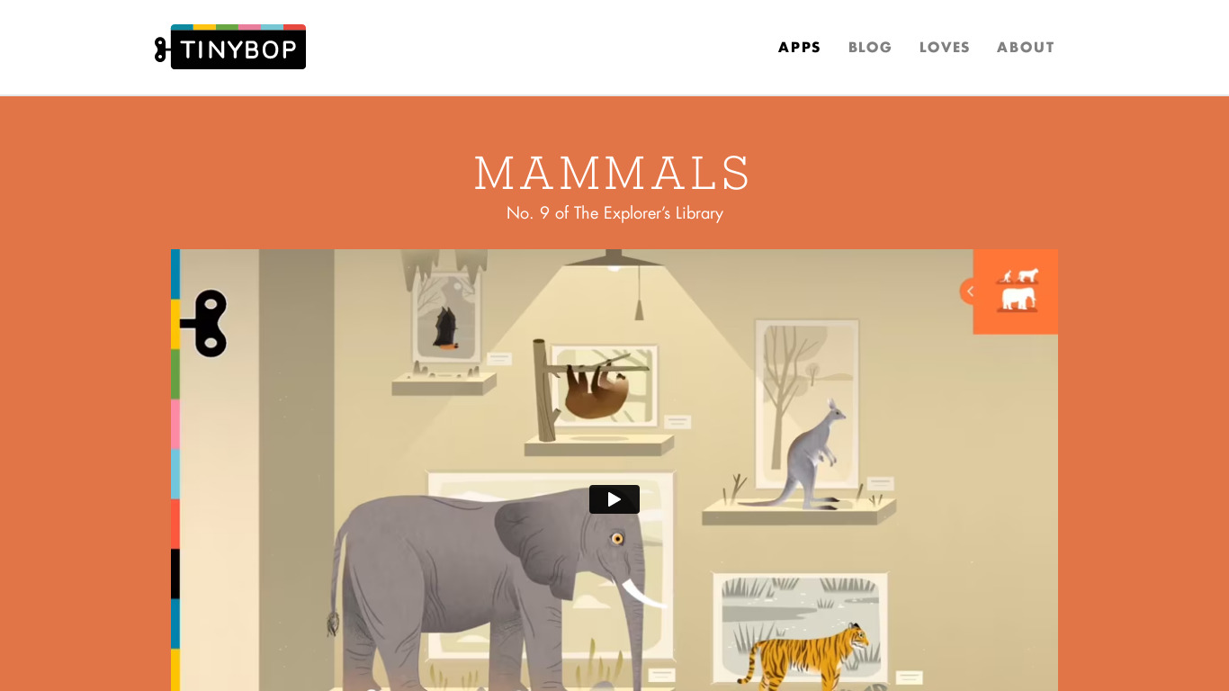 Mammals by Tinybop Landing page