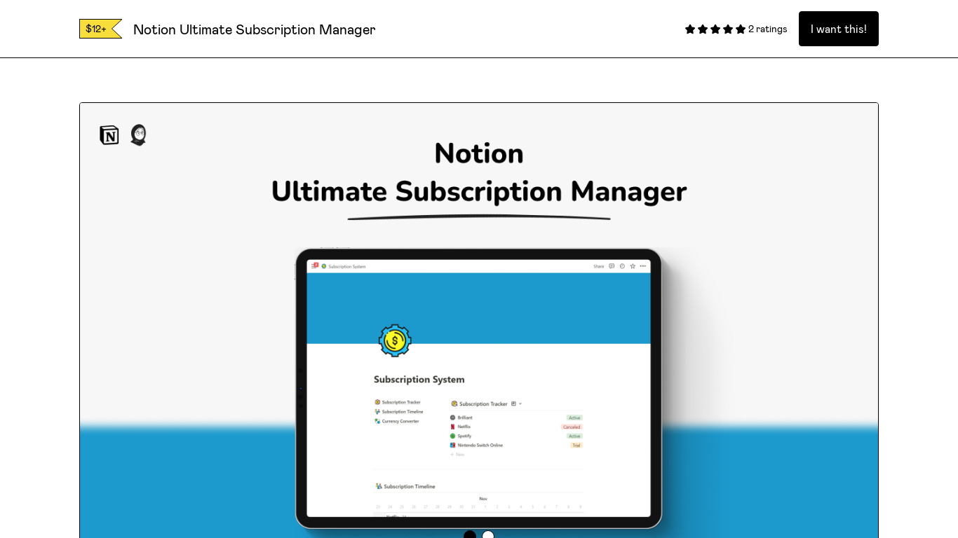 Notion Ultimate Subscription System Landing page