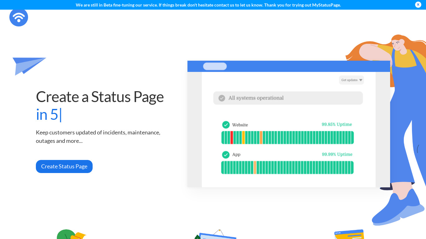 My Status Page Landing page