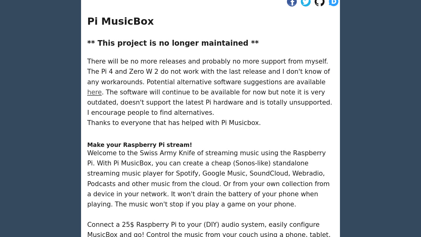 Pi MusicBox Landing page
