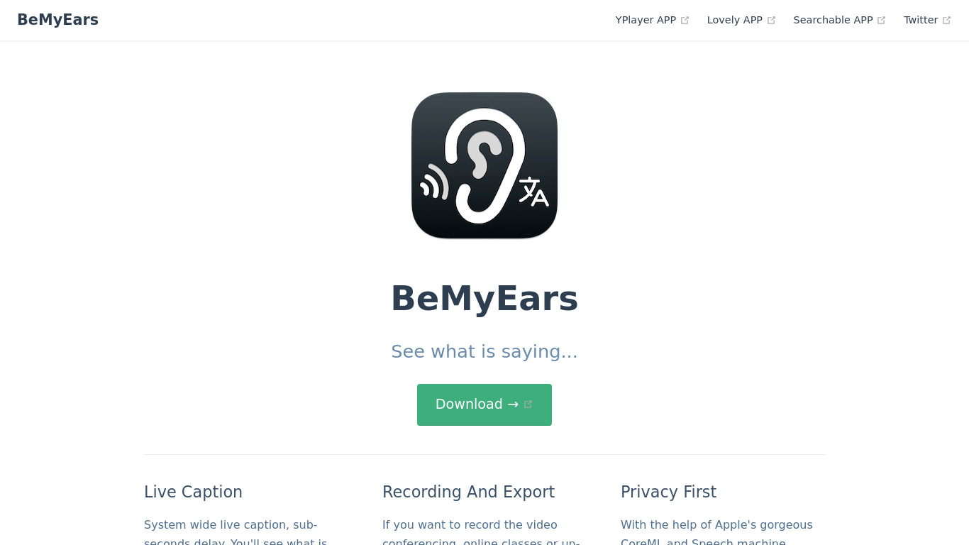 Be My Ears Landing page