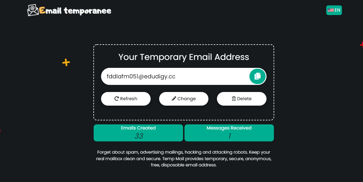 Email Temporanee Landing page