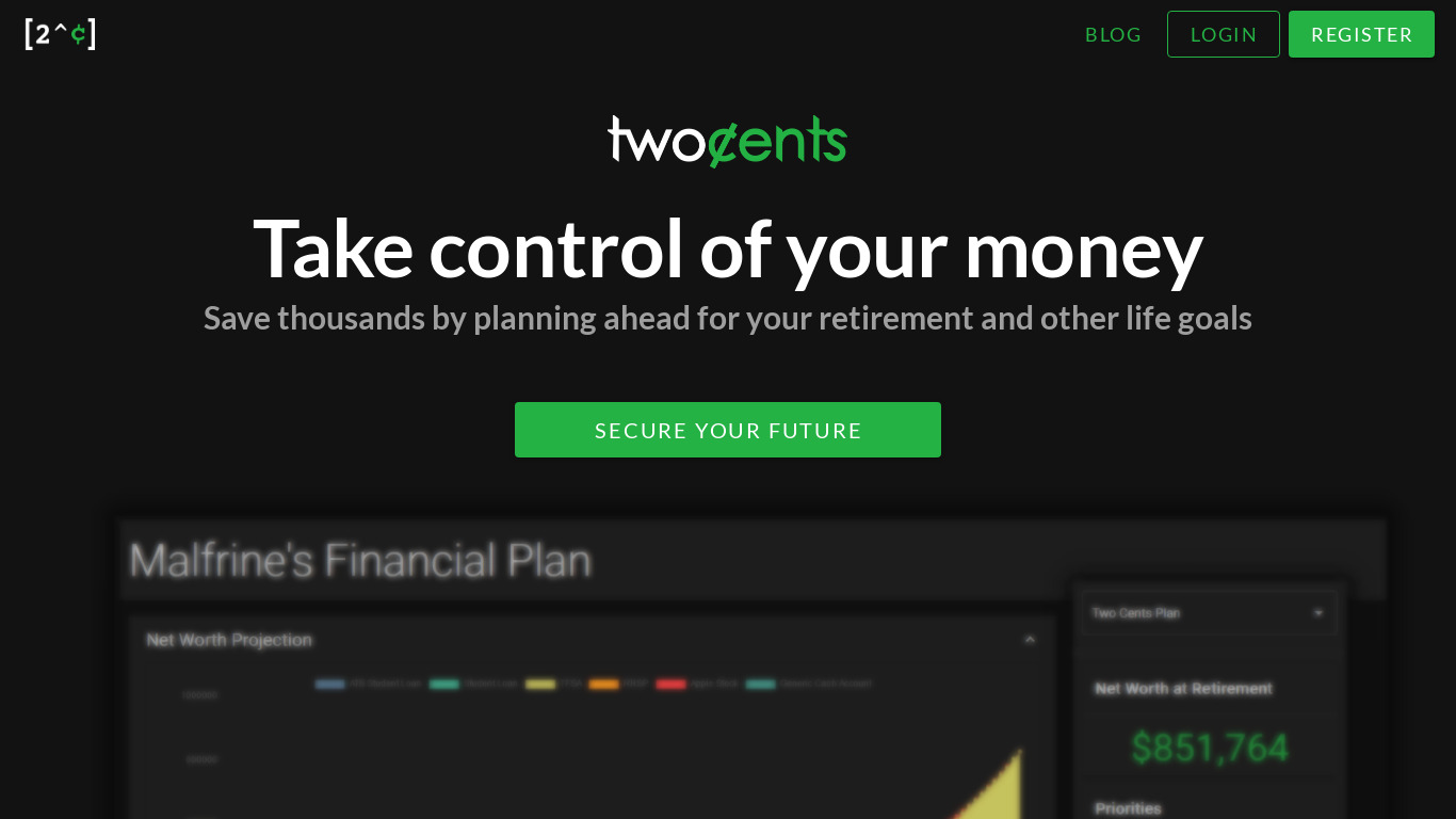 Two Cents Landing page