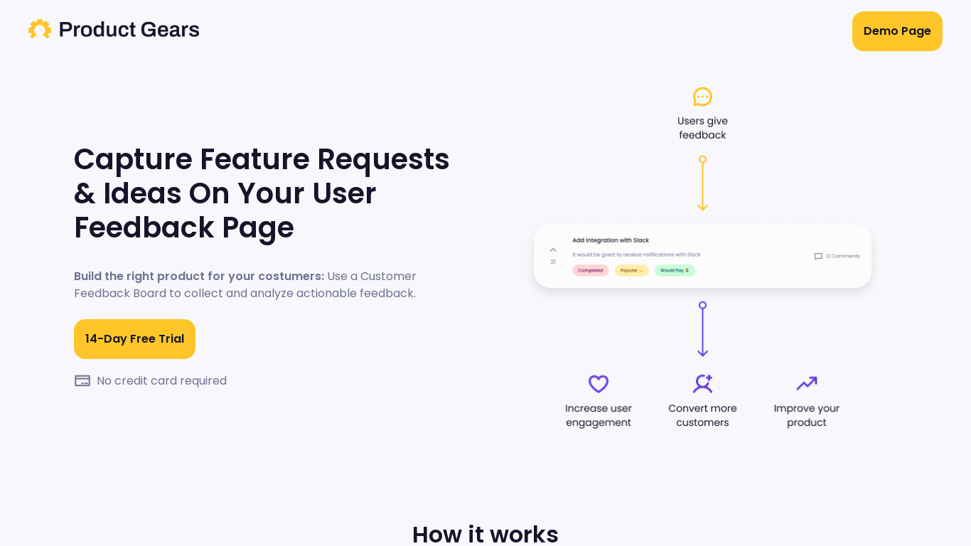 Product Gears Landing page