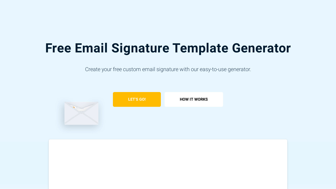 Free Email Signature Template Generator Landing page