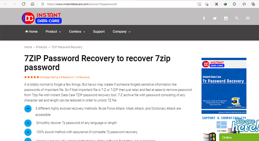 IDC 7z Password Recovery Landing page