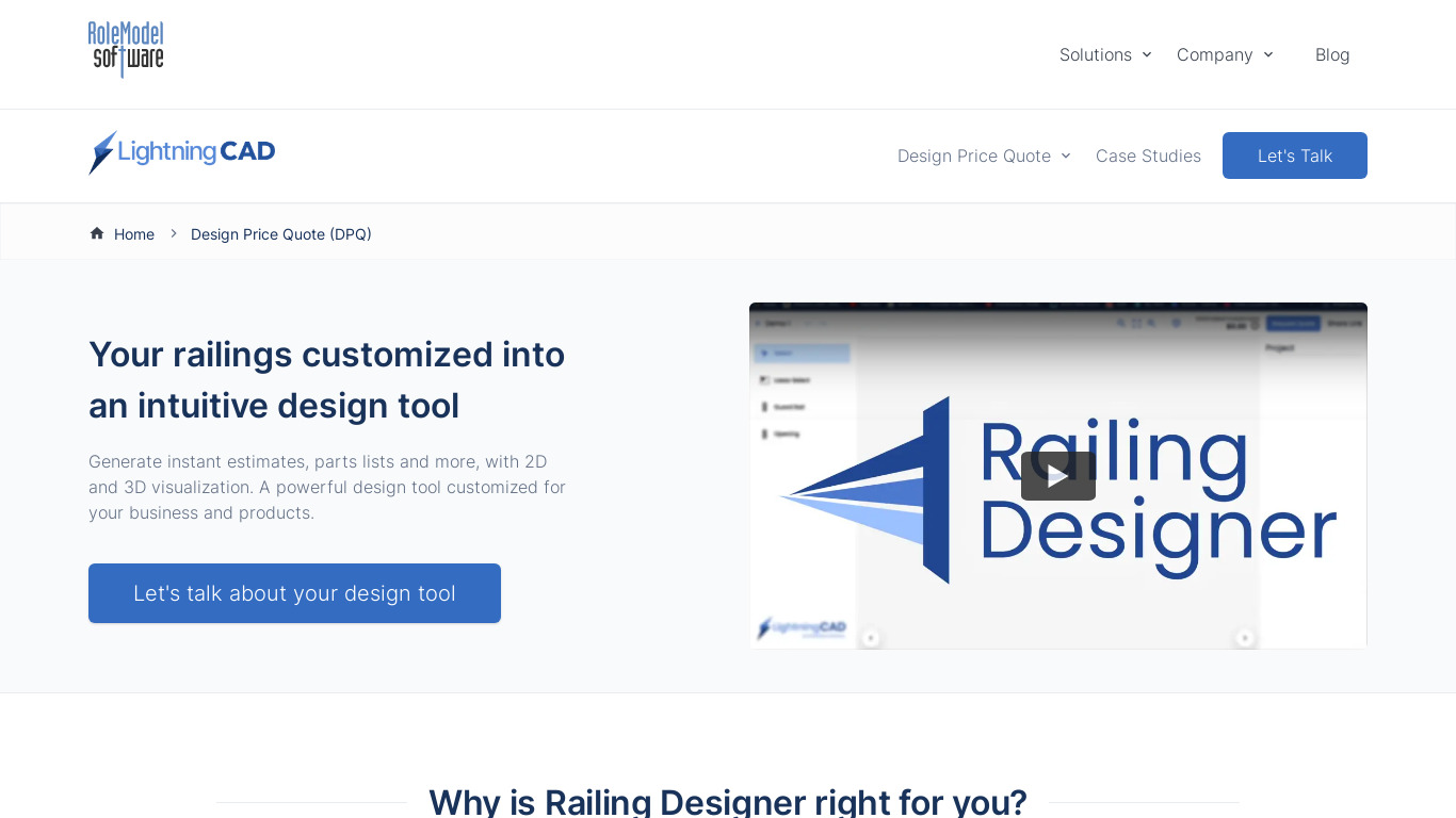 Railing Designer Landing page