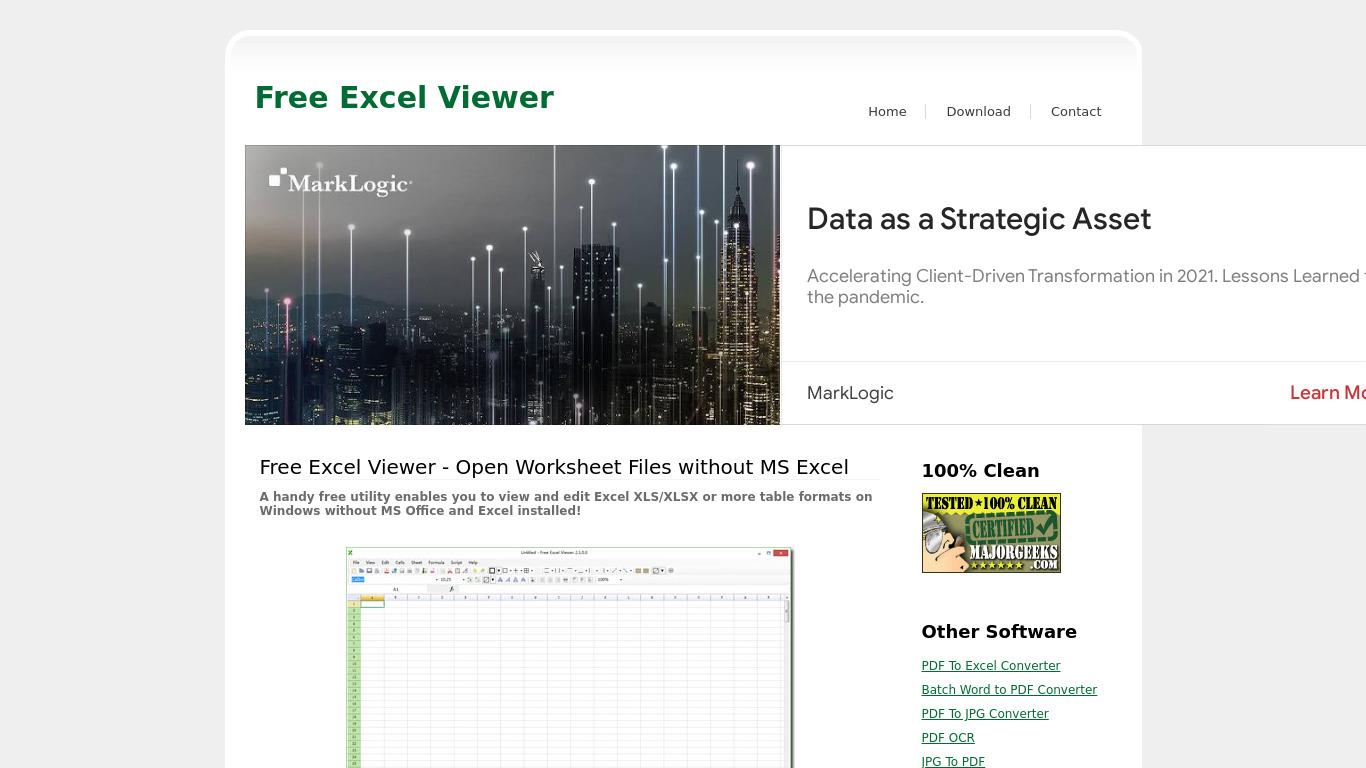 Free Excel Viewer Landing page