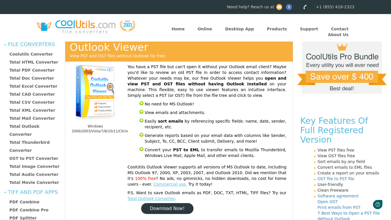 Coolutils Outlook Viewer Landing page