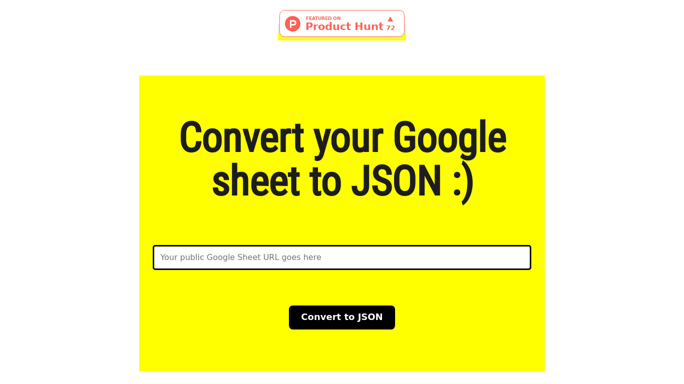 Google Sheet To JSON Landing page