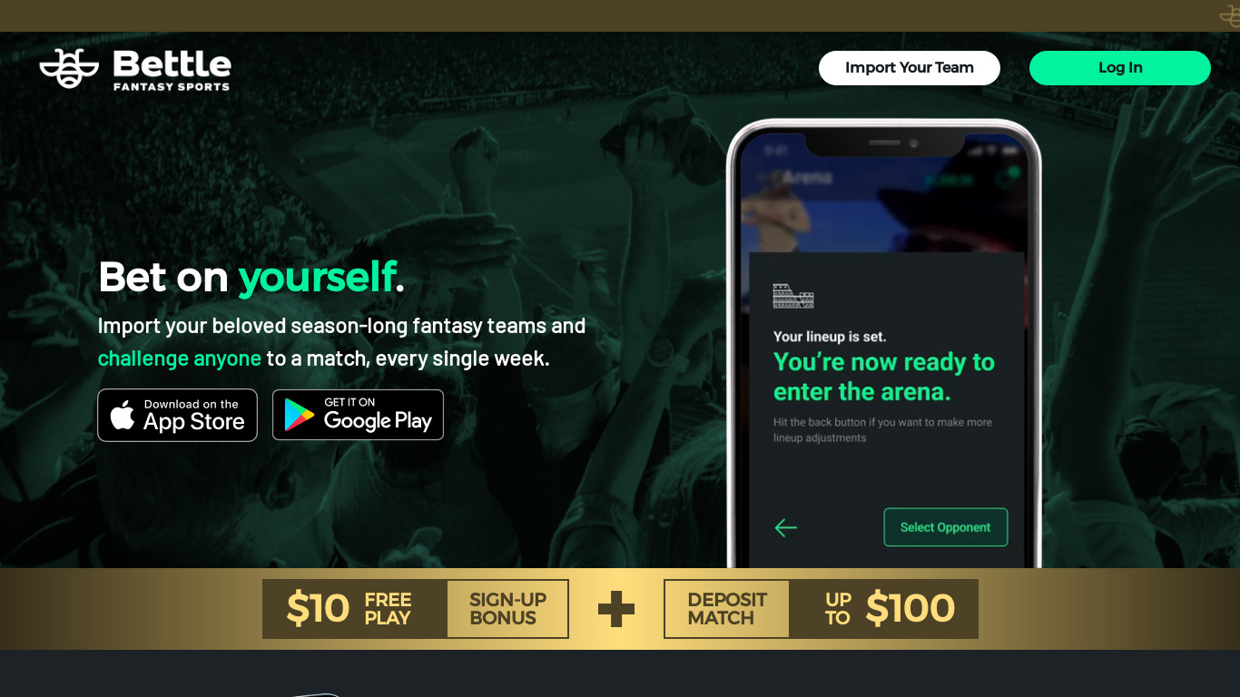 Bettle Fantasy Sports Landing page