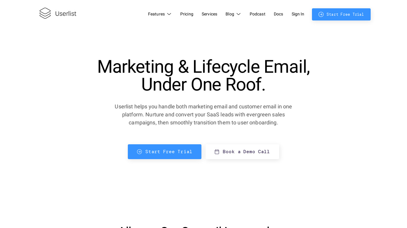 Marketing Email by Userlist Landing page