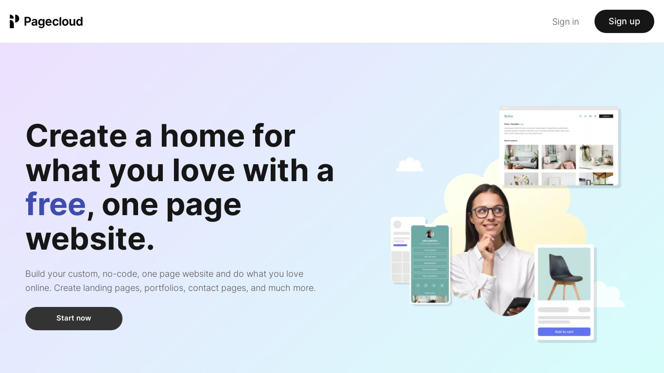 Pagecloud Start Landing page