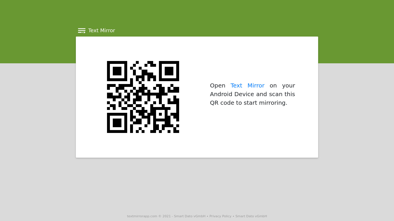 Text Mirror Landing page