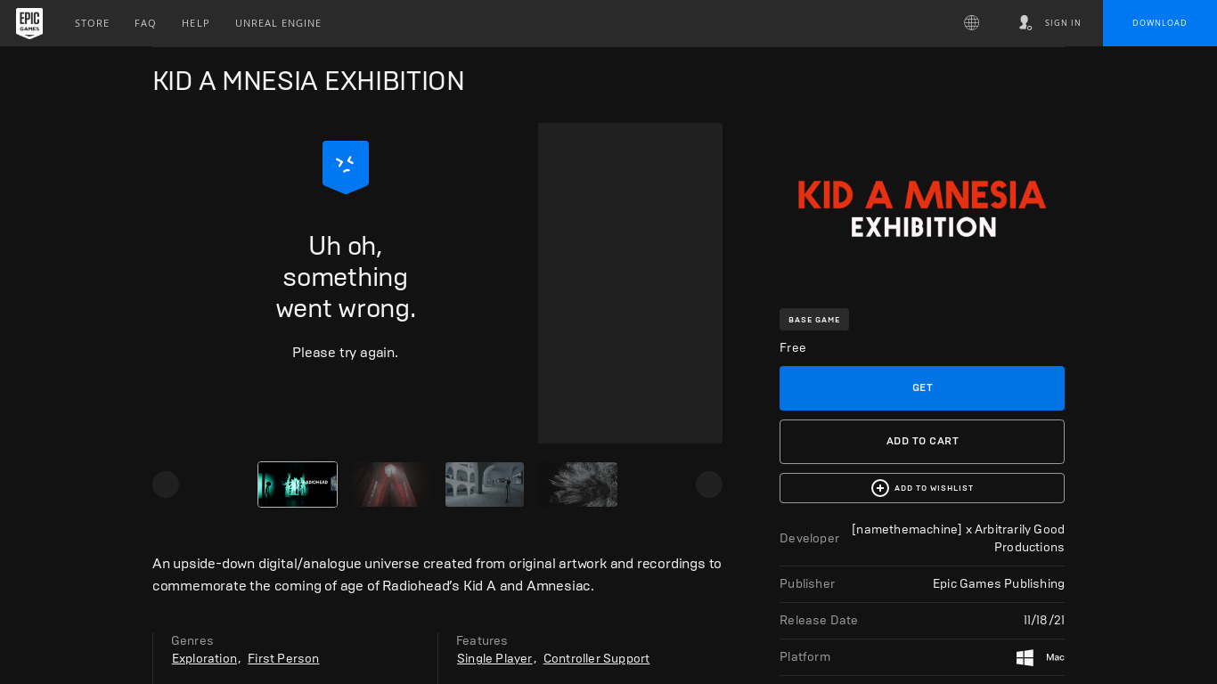 KID A MNESIA EXHIBITION Landing page
