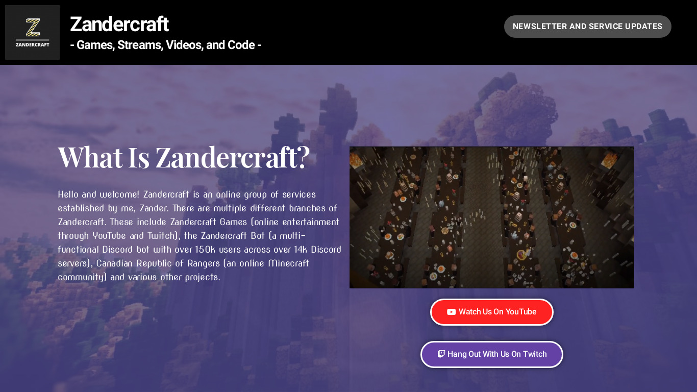 Zandercraft Landing page