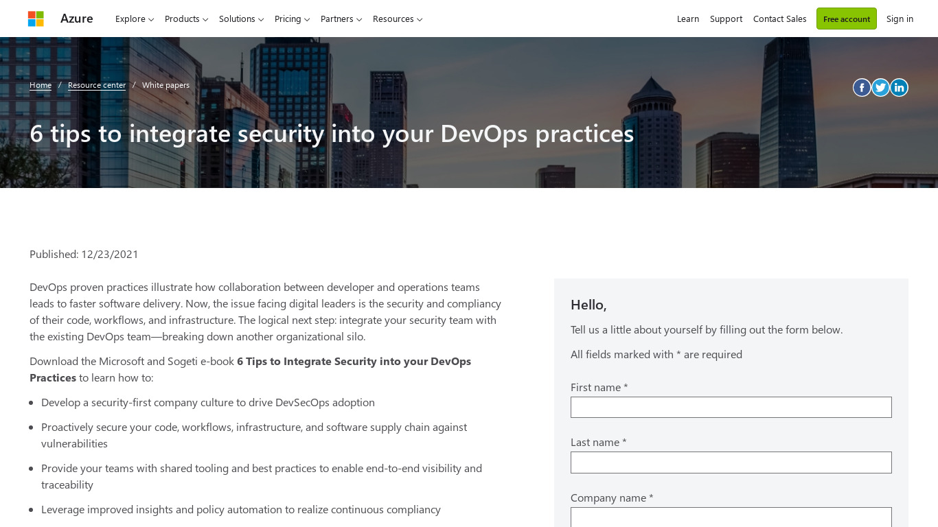Azure DevOps Projects Landing page