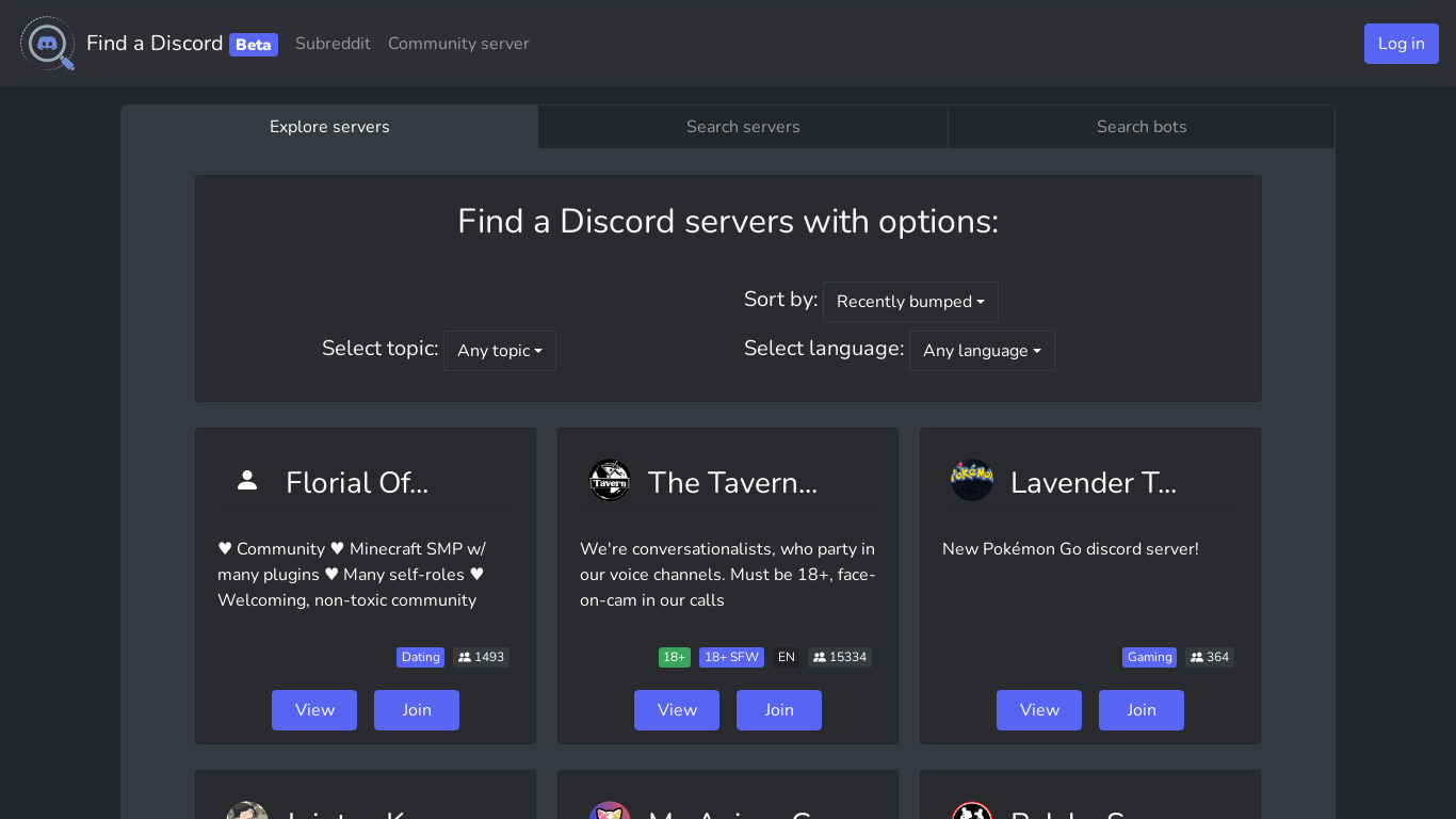 Find a Discord Landing page