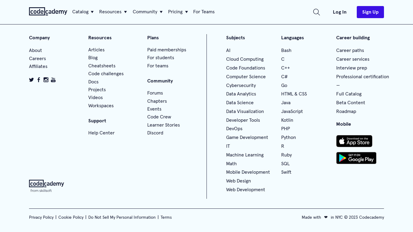 Codecademy Workspaces Landing page