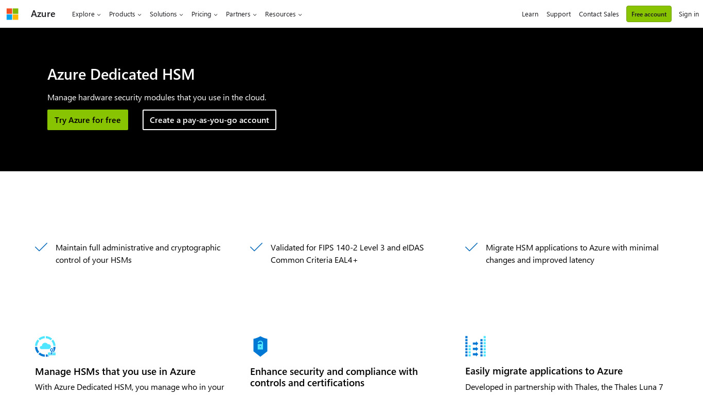 Azure Dedicated HSM Landing page