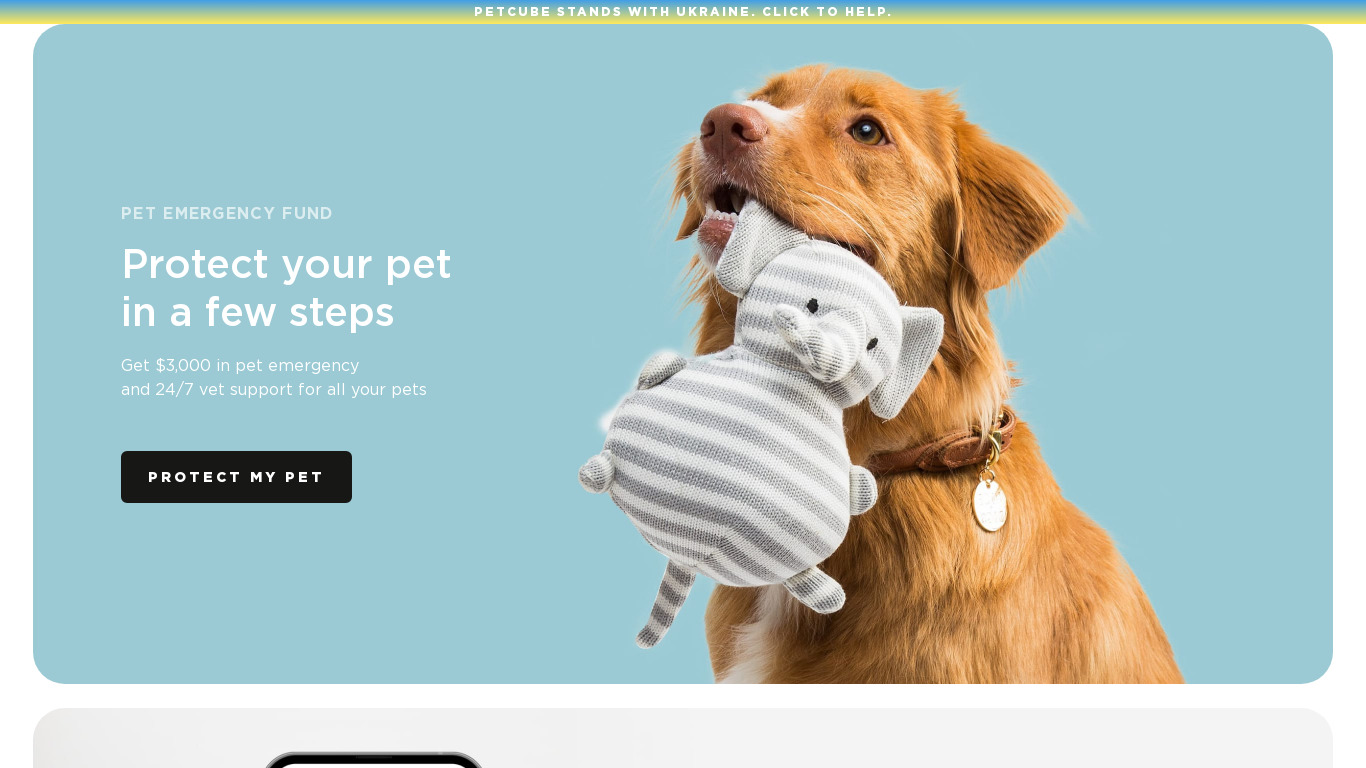 Emergency Fund by Petcube Landing page