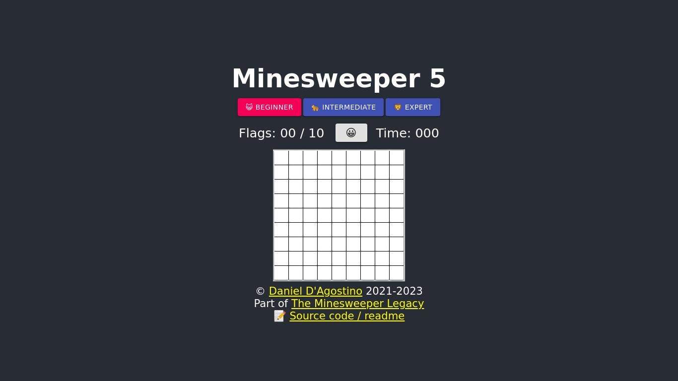 Minesweeper Landing page