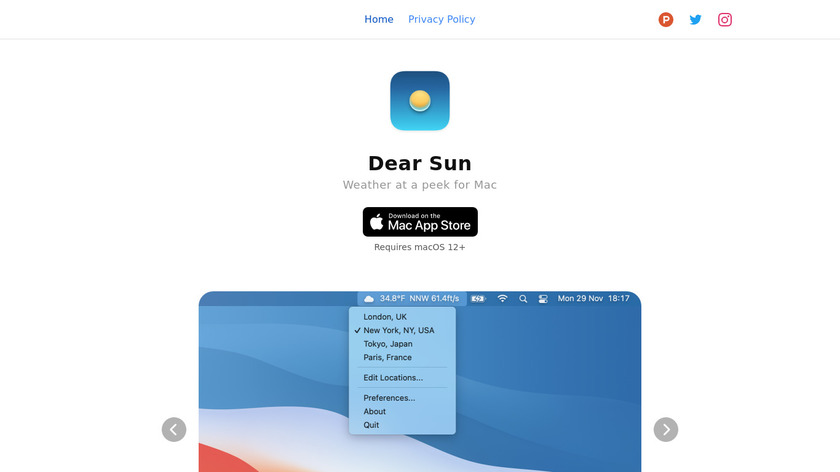 Dear Sun Landing Page