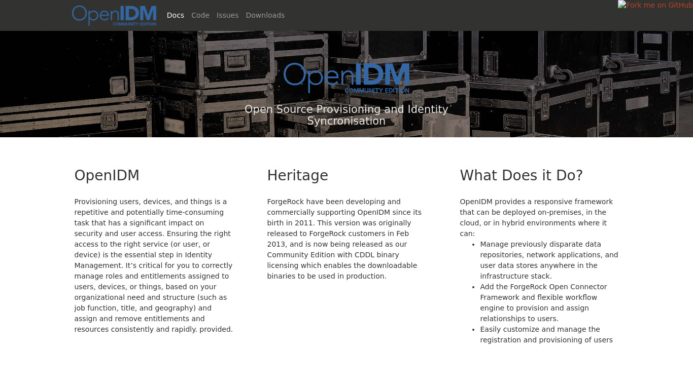 OpenIDM Landing page