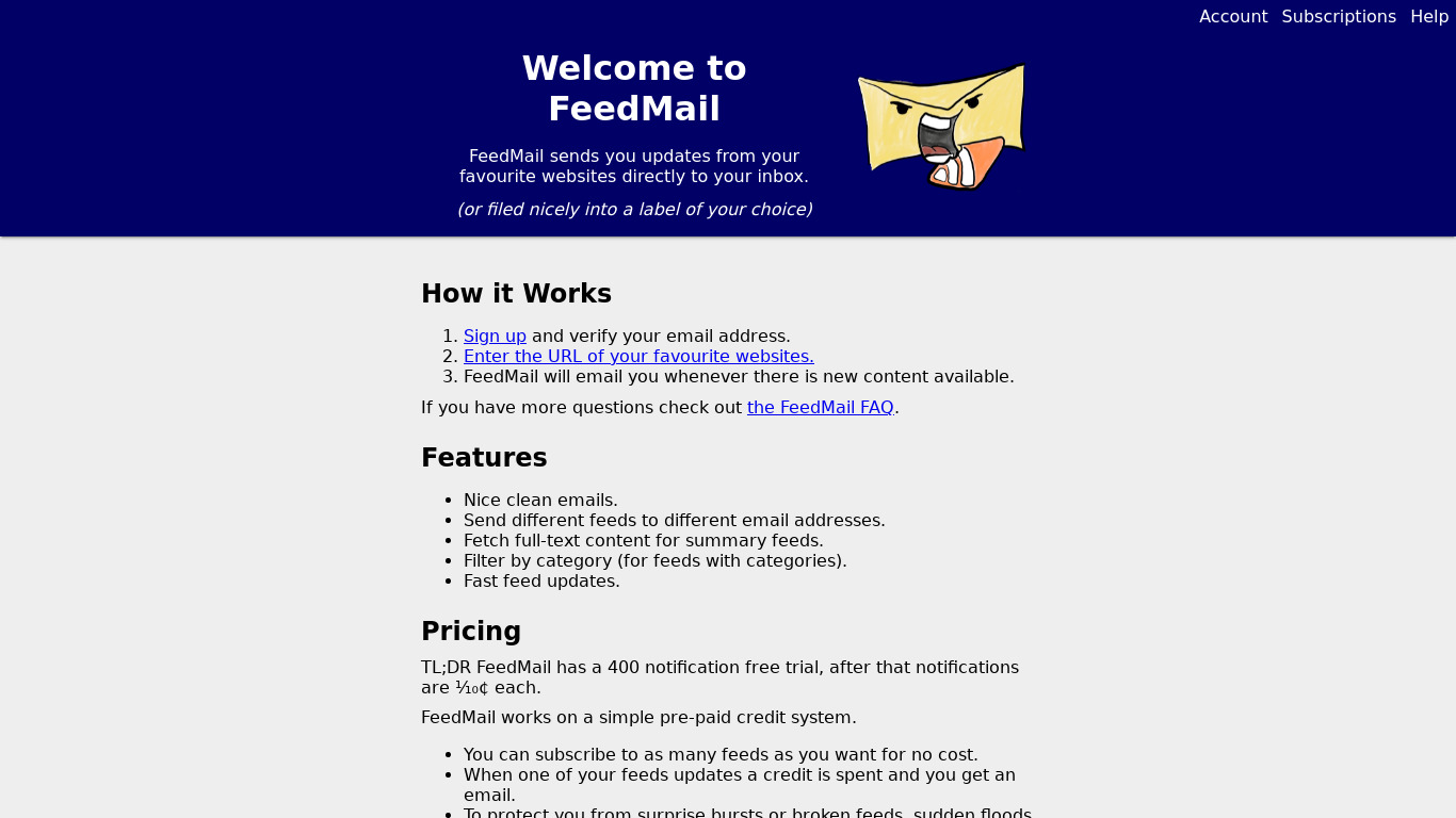 FeedMail Landing page