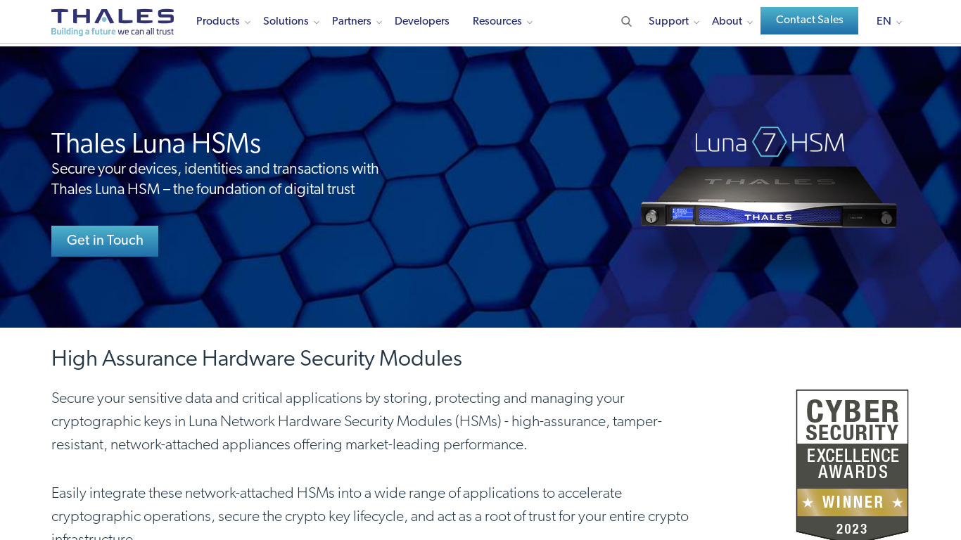 Thales SafeNet Luna HSM Landing page